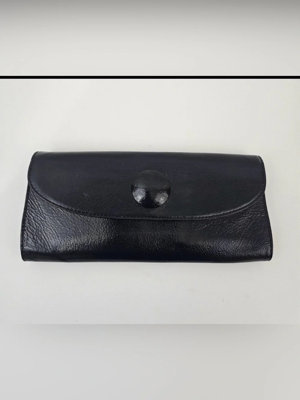 HOBO International Black Leather Foldover Clutch with Snap Accent